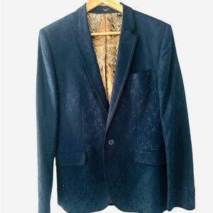 TED BAKER  SMOKING JACKET BLAZER DARK NAVY PATTERNED  PAISLEY LINING SZ 38R